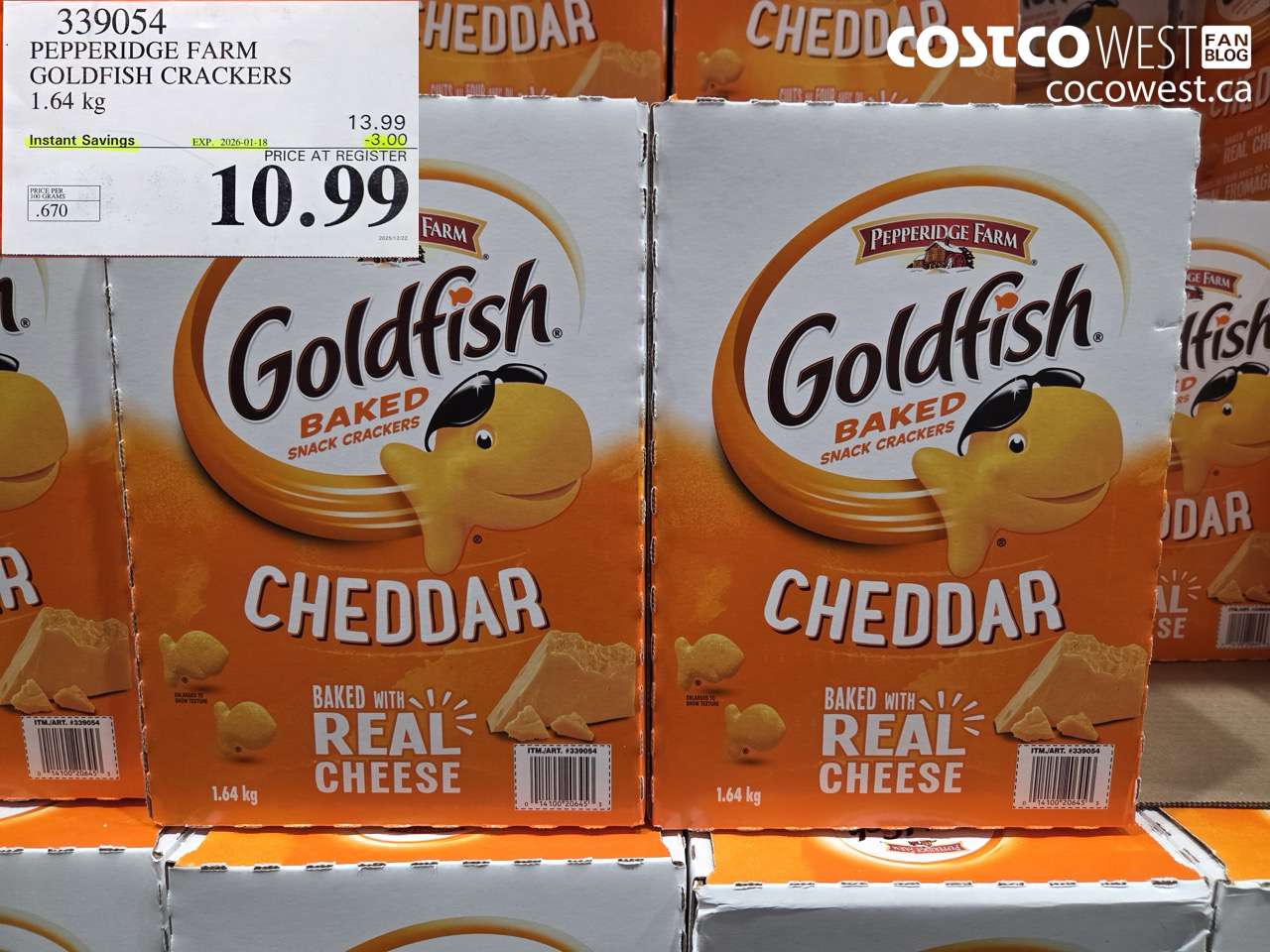 339054 PEPPERIDGE FARM GOLDFISH CRACKERS 1.64 kg ($3.00 INSTANT SAVINGS EXPIRES ON 2026-01-18) $10.99