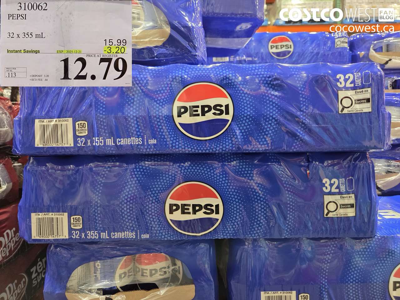 310062 PEPSI 32 X 355 ML ($3.20 INSTANT SAVINGS EXPIRES ON 2025-12-21) $12.79