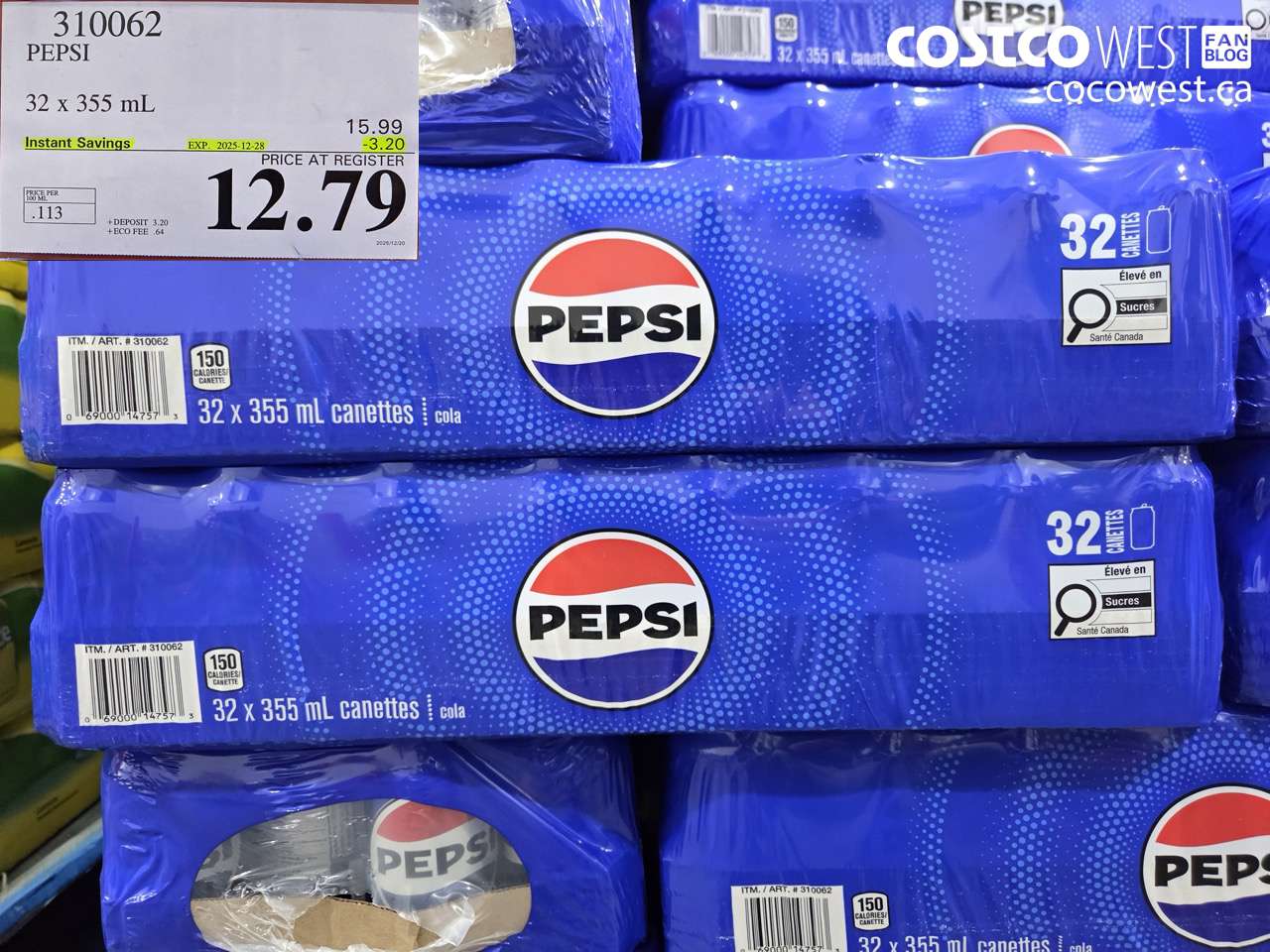 310062 PEPSI 32 X 355 ML ($3.20 INSTANT SAVINGS EXPIRES ON 2025-12-28) $12.79