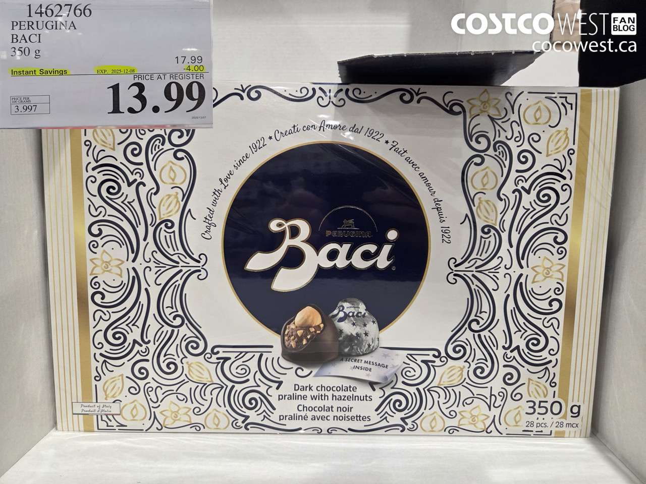 1462766 PERUGINA BACI 350G ($4.00 INSTANT SAVINGS EXPIRES ON 2025-12-08) $13.99