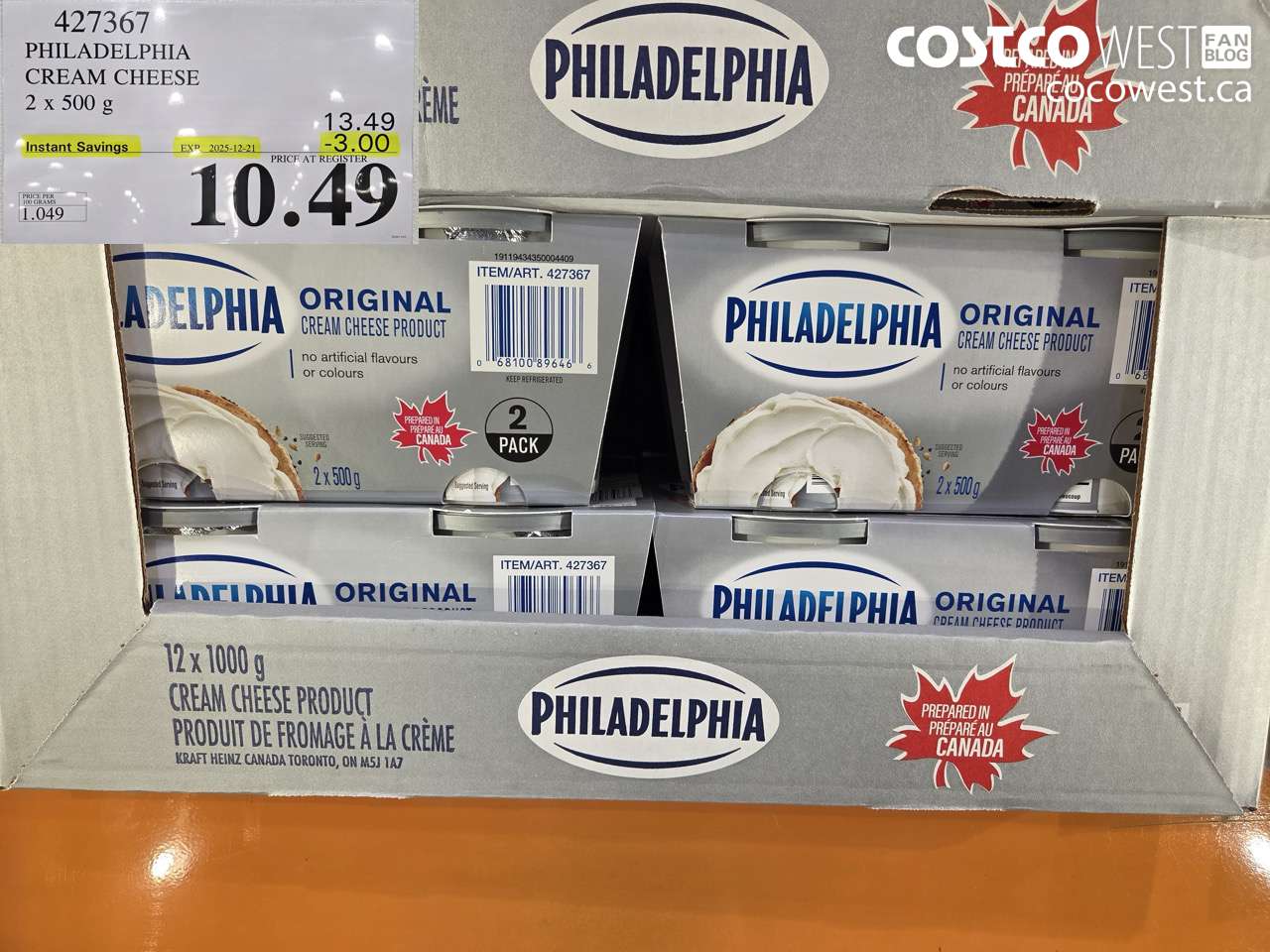 427367 PHILADELPHIA CREAM CHEESE 2 x 500 g ($3.00 INSTANT SAVINGS EXPIRES ON 2025-12-21) $10.49