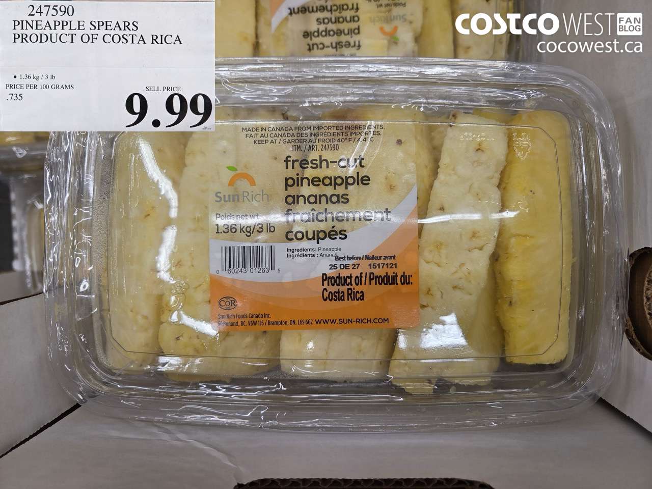247590 PINEAPPLE SPEARS PRODUCT OF COSTA RICA $9.99