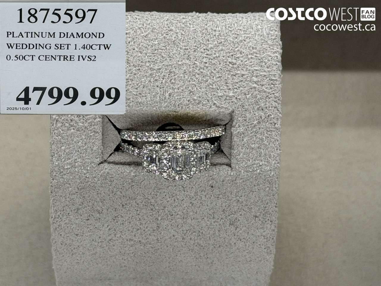 1875597 PLATINUM DIAMOND WEDDING SET 1.40CTW 0.50DCT CENTER IVS2 $4799.99