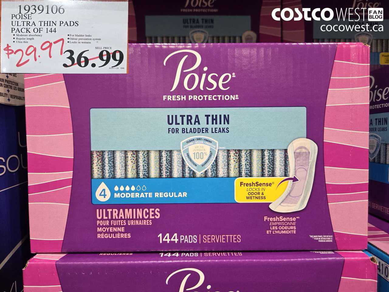 1939106 POISE ULTRA THIN PADS PACK OF 144 $29.97