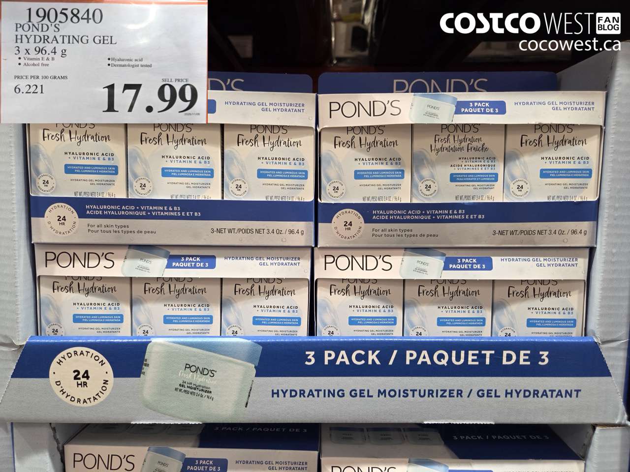 1905840 POND'S HYDRATING GEL 3 X 96.4G $17.99