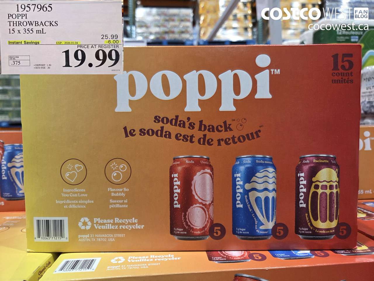1957965 POPPI THROWBACKS 15 x 355 mL ($6.00 INSTANT SAVINGS EXPIRES ON 2026-01-04) $19.99
