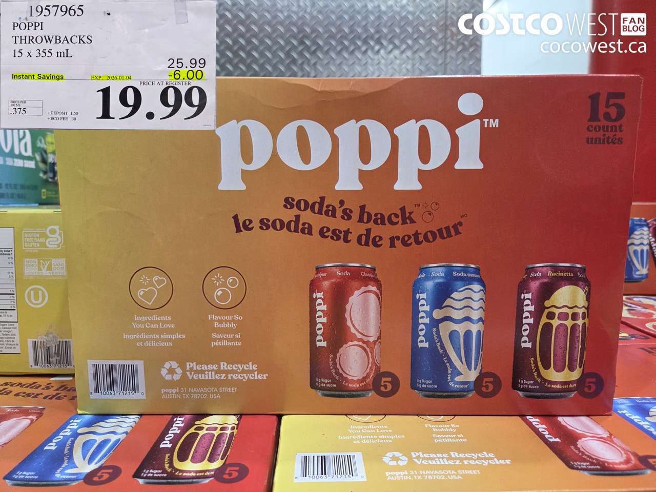 1957965 POPPI THROWBACKS 15 x 355 mL ($6.00 INSTANT SAVINGS EXPIRES ON 2026-01-04) $19.99