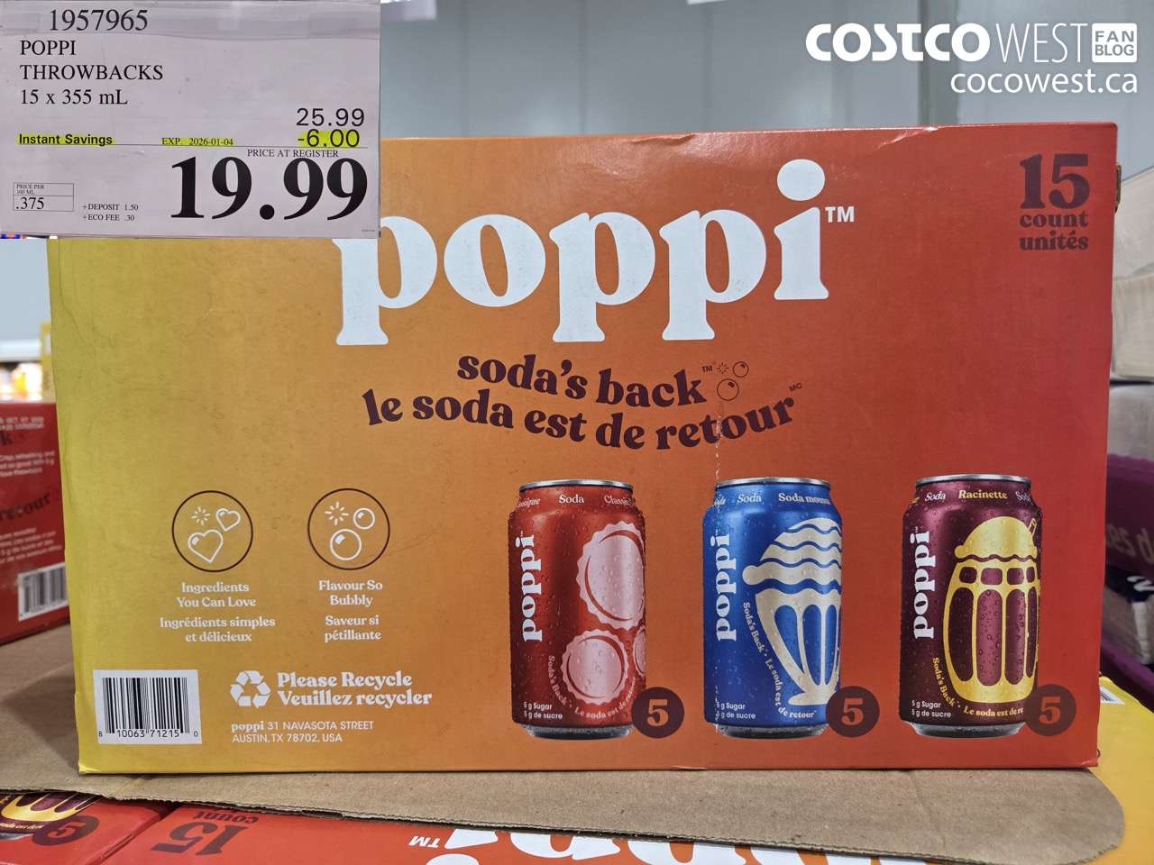 1957965 POPPI THROWBACKS 15 x 355 mL ($6.00 INSTANT SAVINGS EXPIRES ON 2026-01-04) $19.99