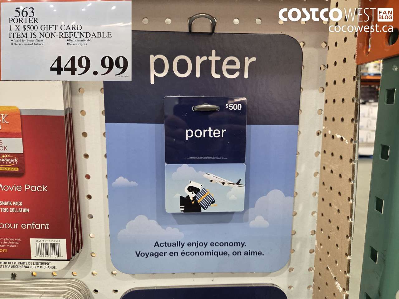 563 PORTER AIRLINES 1 X $500 GIFT CARD ITEM IS NON-REFUNDABLE $449.99