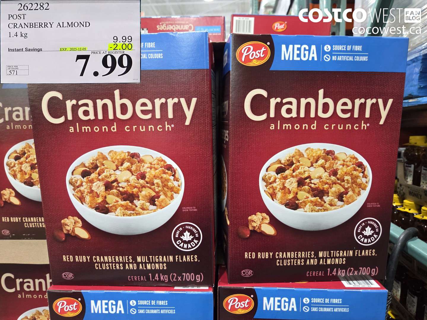 262282 POST CRANBERRY ALMOND CRUNCH 1.4 kg ($2.00 INSTANT SAVINGS EXPIRES ON 2025-12-05) $7.99