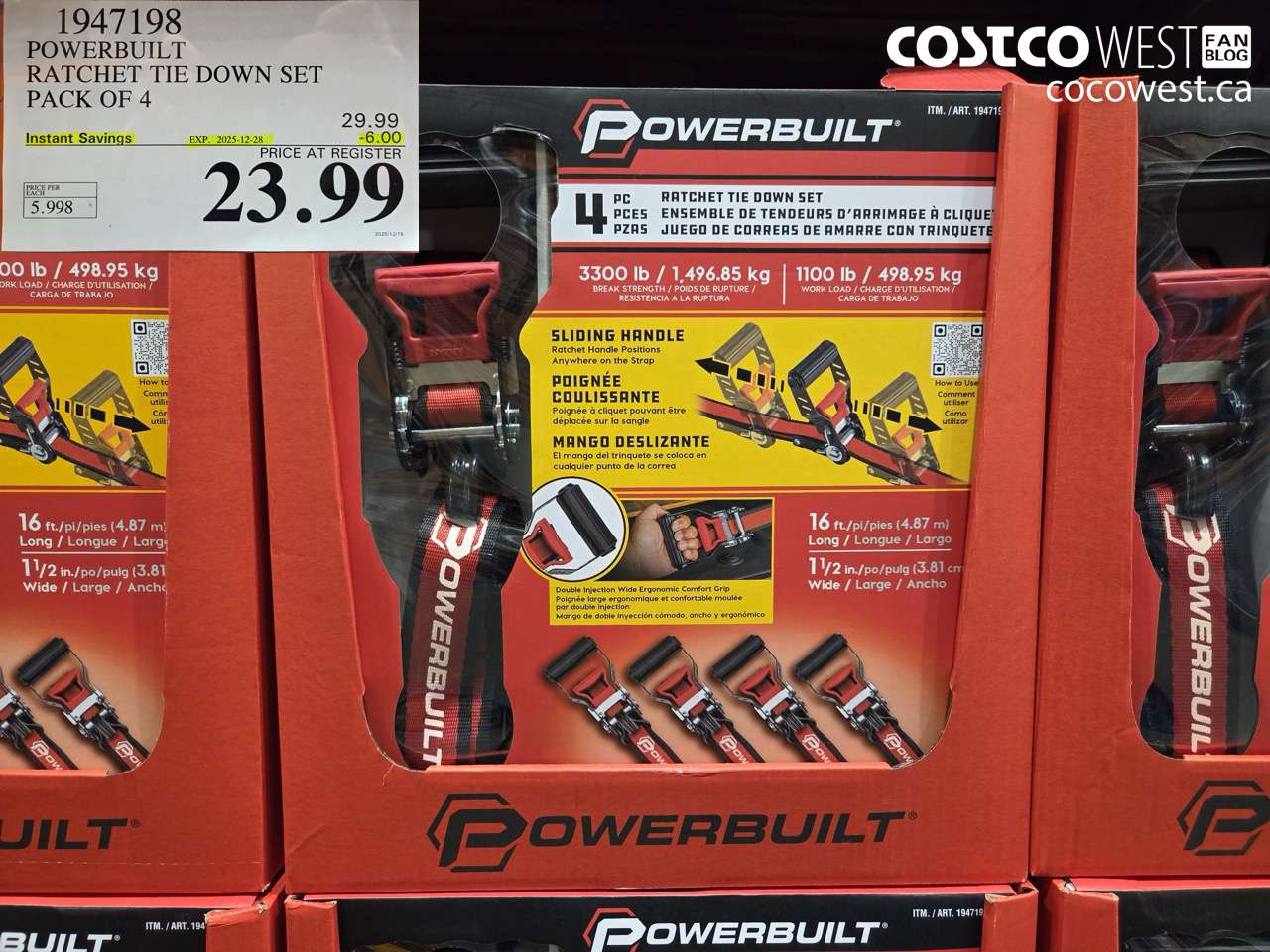 1947198 POWERBUILT RATCHET TIE DOWN SET PACK OF 4 ($6.00 INSTANT SAVINGS EXPIRES ON 2025-12-28) $23.99