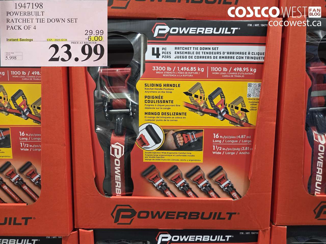 1947198 POWERBUILT RATCHET TIE DOWN SET PACK OF 4 ($6.00 INSTANT SAVINGS EXPIRES ON 2025-12-28) $23.99