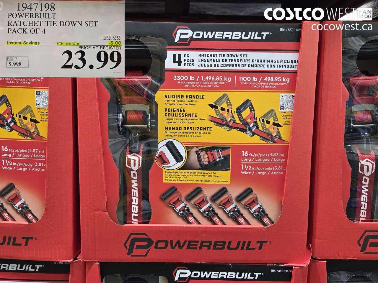 1947198 POWERBUILT RATCHET TIE DOWN SET PACK OF 4 ($6.00 INSTANT SAVINGS EXPIRES ON 2025-12-28) $23.99