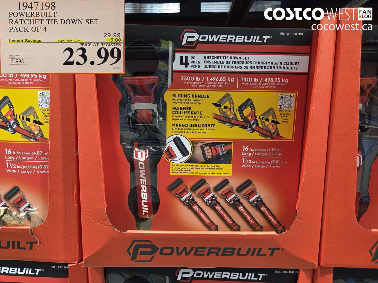 1947198 POWERBUILT RATCHET TIE DOWN SET PACK OF 4 ($6.00 INSTANT SAVINGS EXPIRES ON 2025-12-28) $23.99