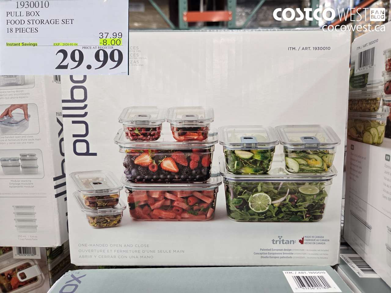 1930010 PULL BOX FOOD STORAGE SET 18 PIECES ($8.00 INSTANT SAVINGS EXPIRES ON 2026-01-04) $29.99