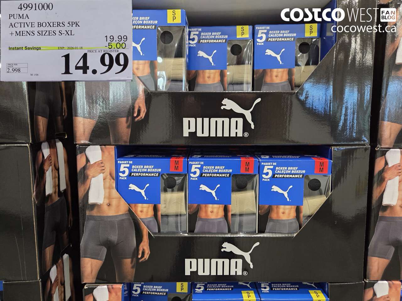 4991000 PUMA ACTIVE BOXERS 5PK MENS SIZES S-XL ($5.00 INSTANT SAVINGS EXPIRES ON 2026-01-18) $14.99