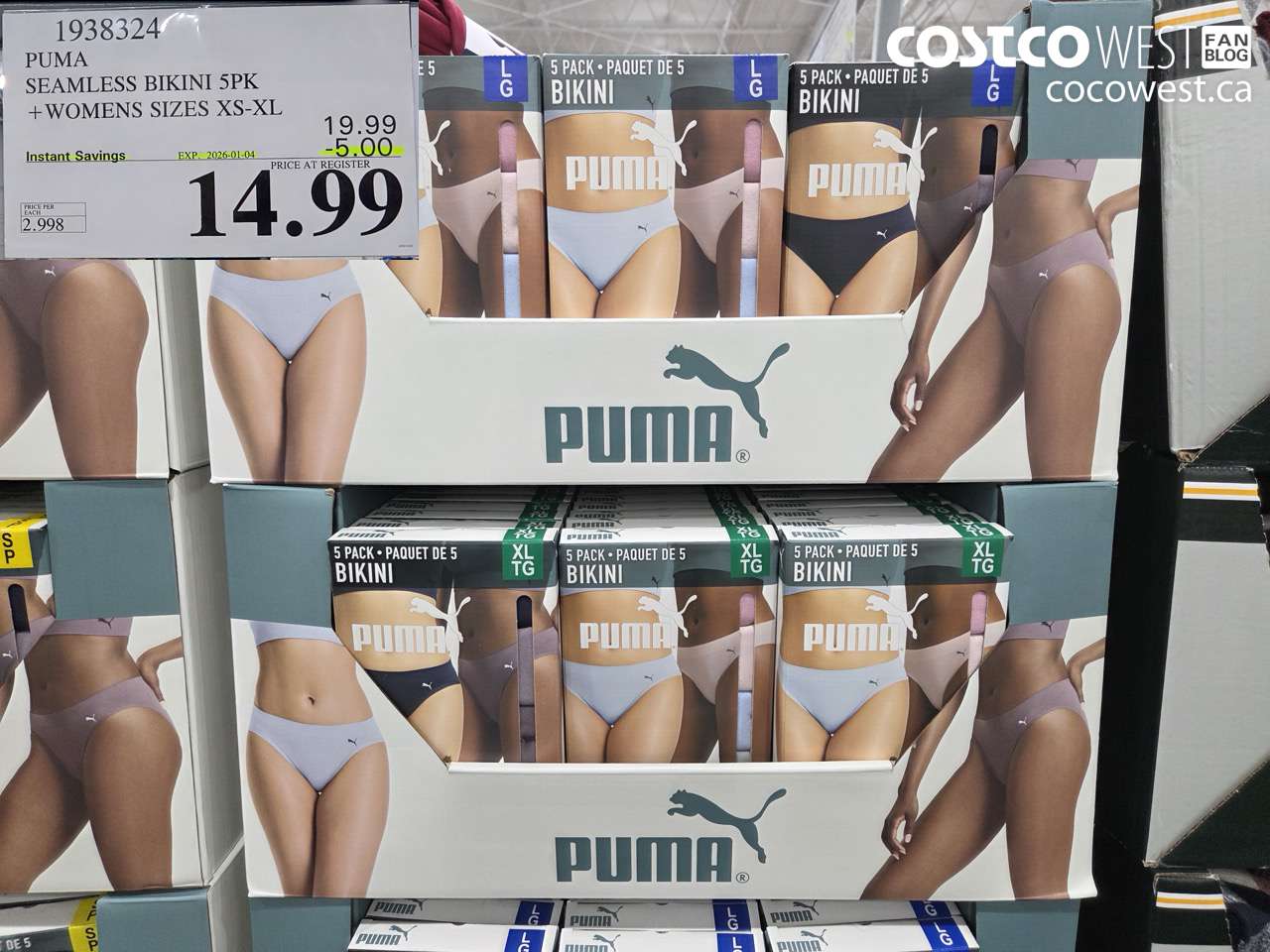 1938324 PUMA SEAMLESS BIKINI 5PK WOMENS SIZES XS-XL ($5.00 INSTANT SAVINGS EXPIRES ON 2026-01-04) $14.99