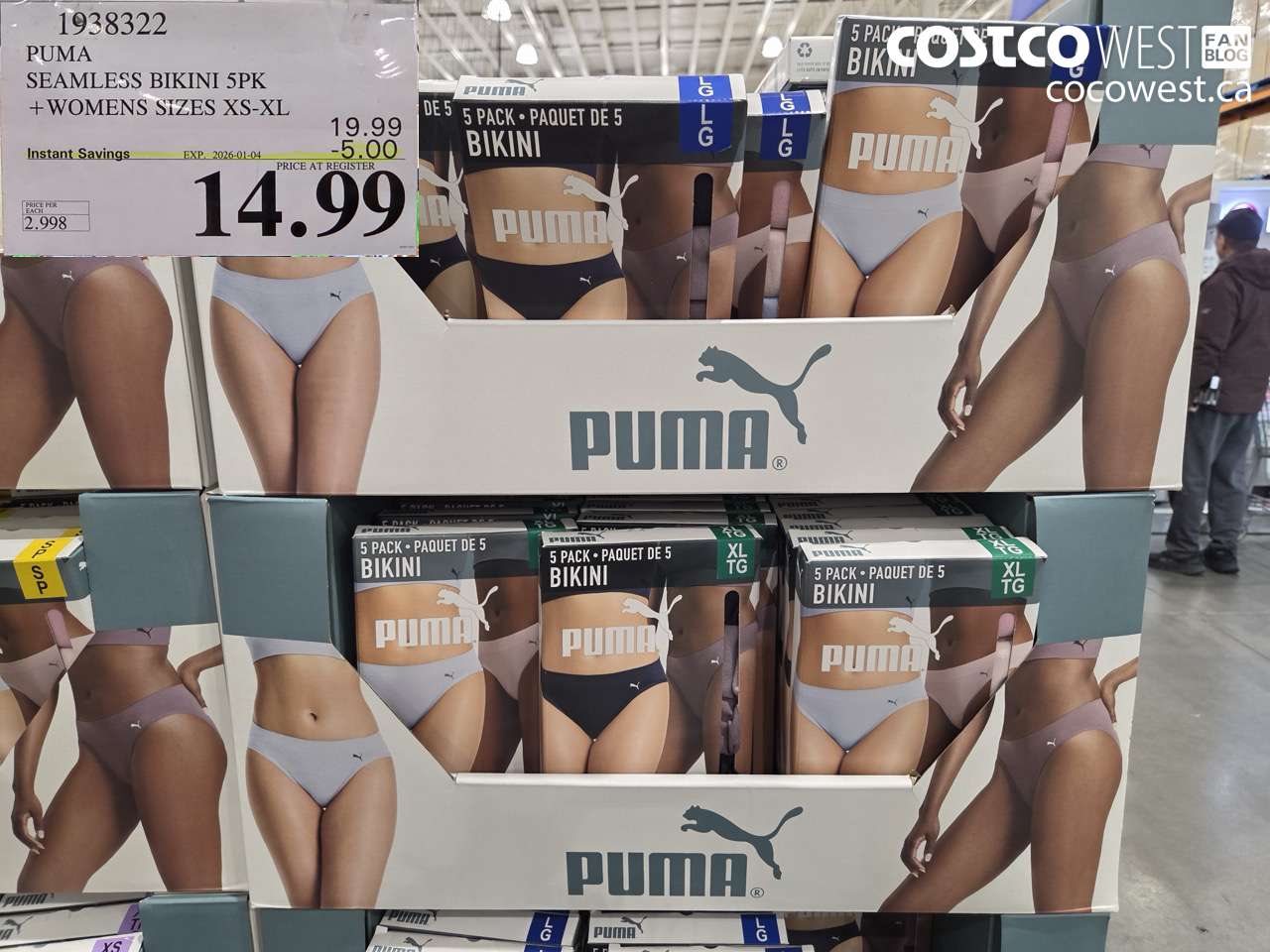 1938322 PUMA SEAMLESS BIKINI 5PK WOMENS SIZES XS-XL ($5.00 INSTANT SAVINGS EXPIRES ON 2026-01-04) $14.99