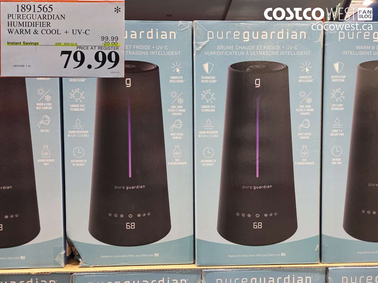 1891565 PUREGUARDIAN HUMIDIFIER WARM & COOL + UV - C ($20.00 INSTANT SAVINGS EXPIRES ON 2025-12-21) $79.99