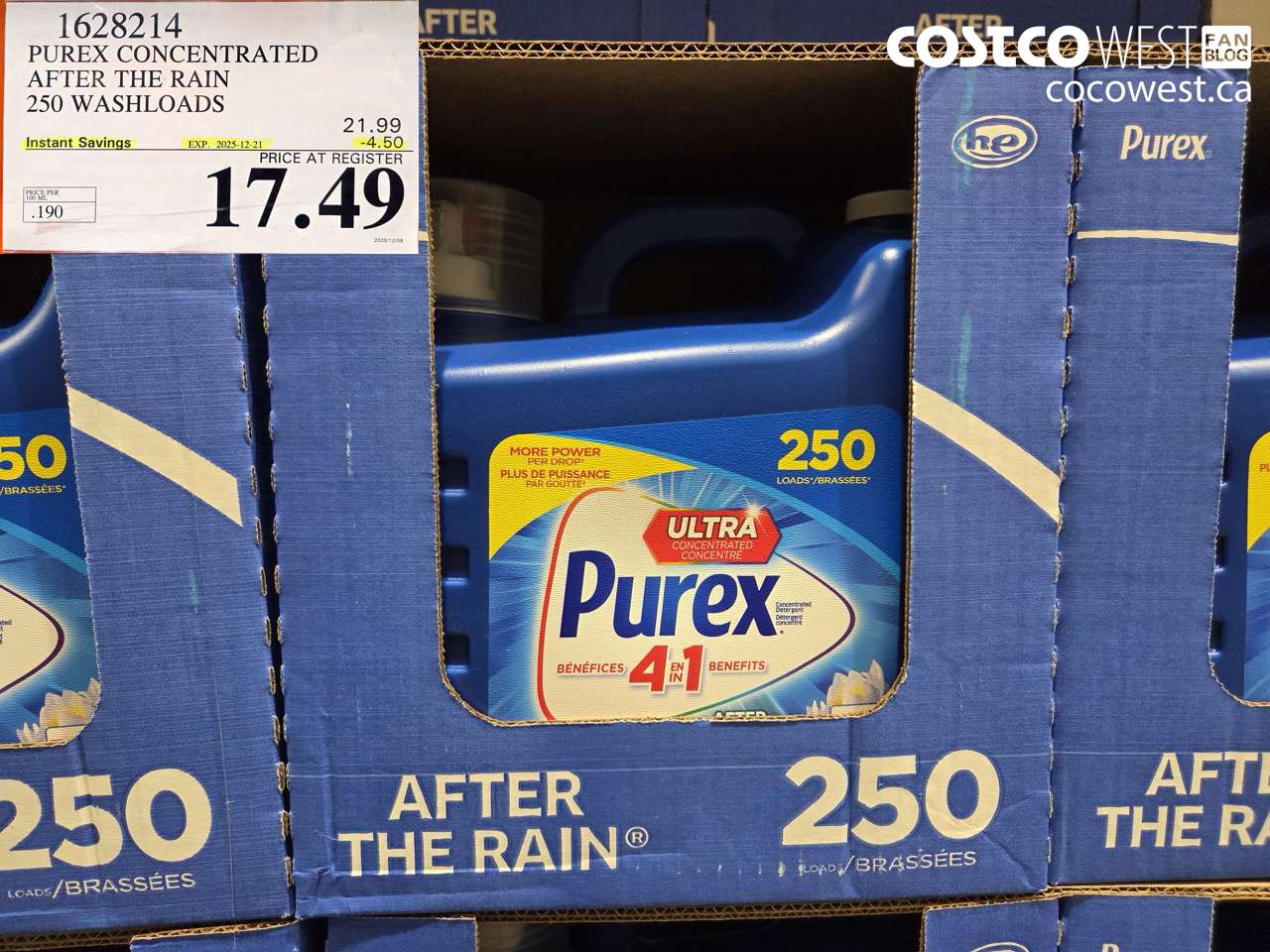 1628214 PUREX CONCENTRATED AFTER THE RAIN 250 WASHLOADS ($4.50 INSTANT SAVINGS EXPIRES ON 2025-12-21) $17.49