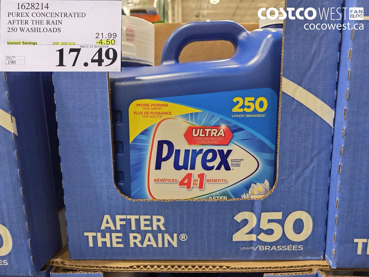 1628214 PUREX CONCENTRATED AFTER THE RAIN 250 WASHLOADS ($4.50 INSTANT SAVINGS EXPIRES ON 2025-12-21) $17.49