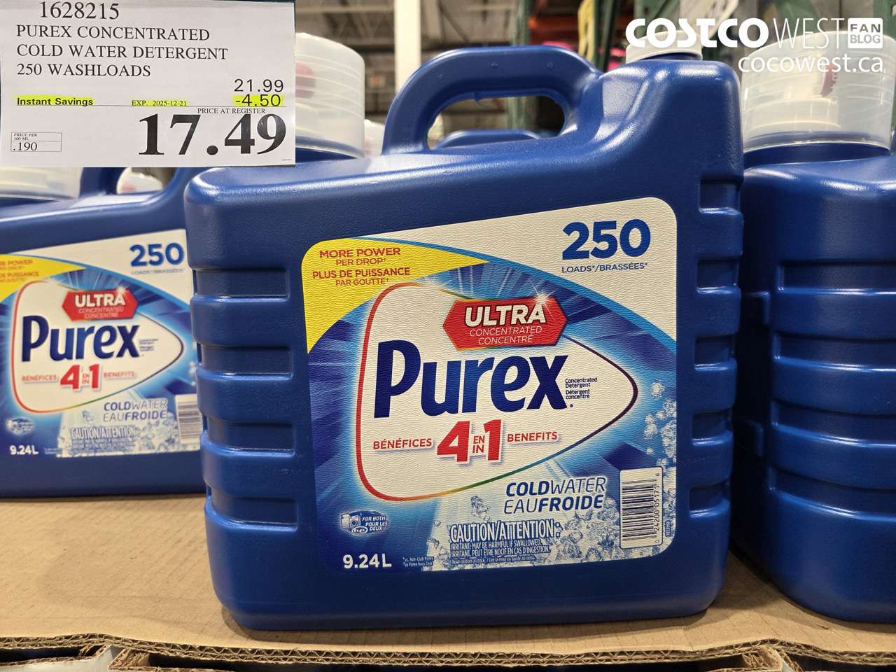 1628215 PUREX CONCENTRATED COLD WATER DETERGENT 250 WASHLOADS ($4.50 INSTANT SAVINGS EXPIRES ON 2025-12-21) $17.49