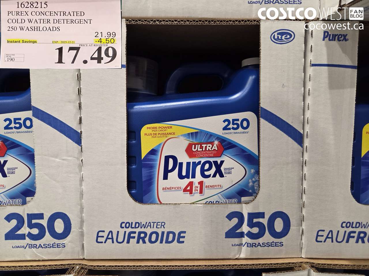 1628215 PUREX CONCENTRATED COLD WATER DETERGENT 250 WASHLOADS ($4.50 INSTANT SAVINGS EXPIRES ON 2025-12-21) $17.49