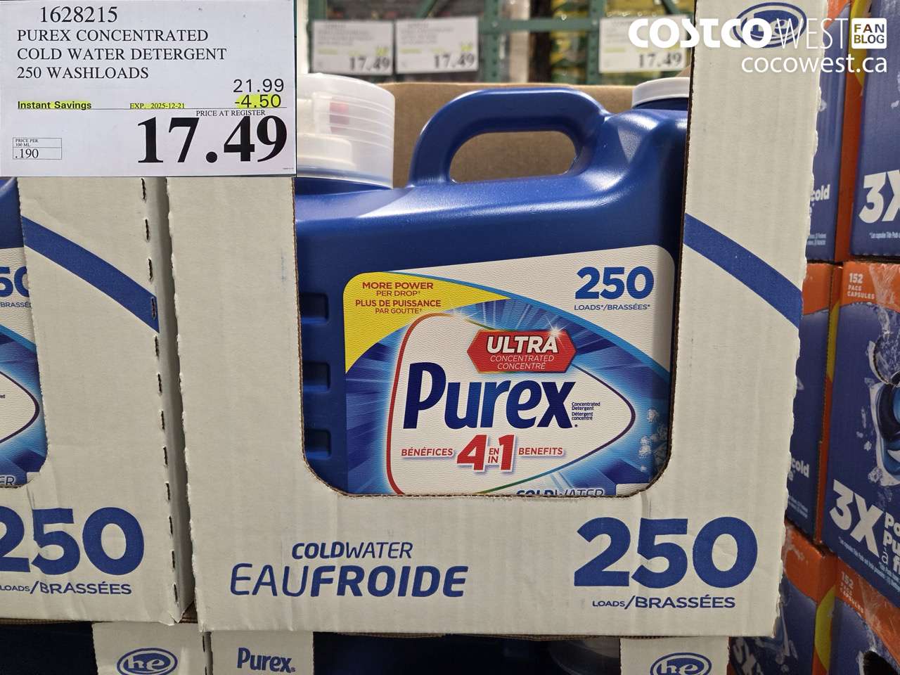 1628215 PUREX CONCENTRATED COLD WATER DETERGENT 250 WASHLOADS ($4.50 INSTANT SAVINGS EXPIRES ON 2025-12-21) $17.49