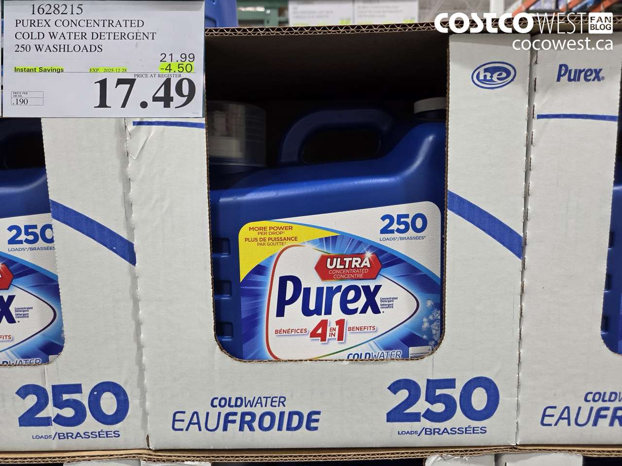 1628215 PUREX CONCENTRATED COLD WATER DETERGENT 250 WASHLOADS ($4.50 INSTANT SAVINGS EXPIRES ON 2025-12-28) $17.49