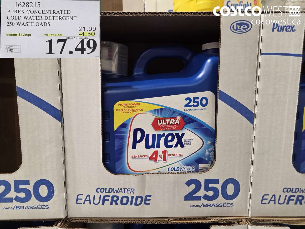 1628215 PUREX CONCENTRATED COLD WATER DETERGENT 250 WASHLOADS ($4.50 INSTANT SAVINGS EXPIRES ON 2025-12-28) $17.49