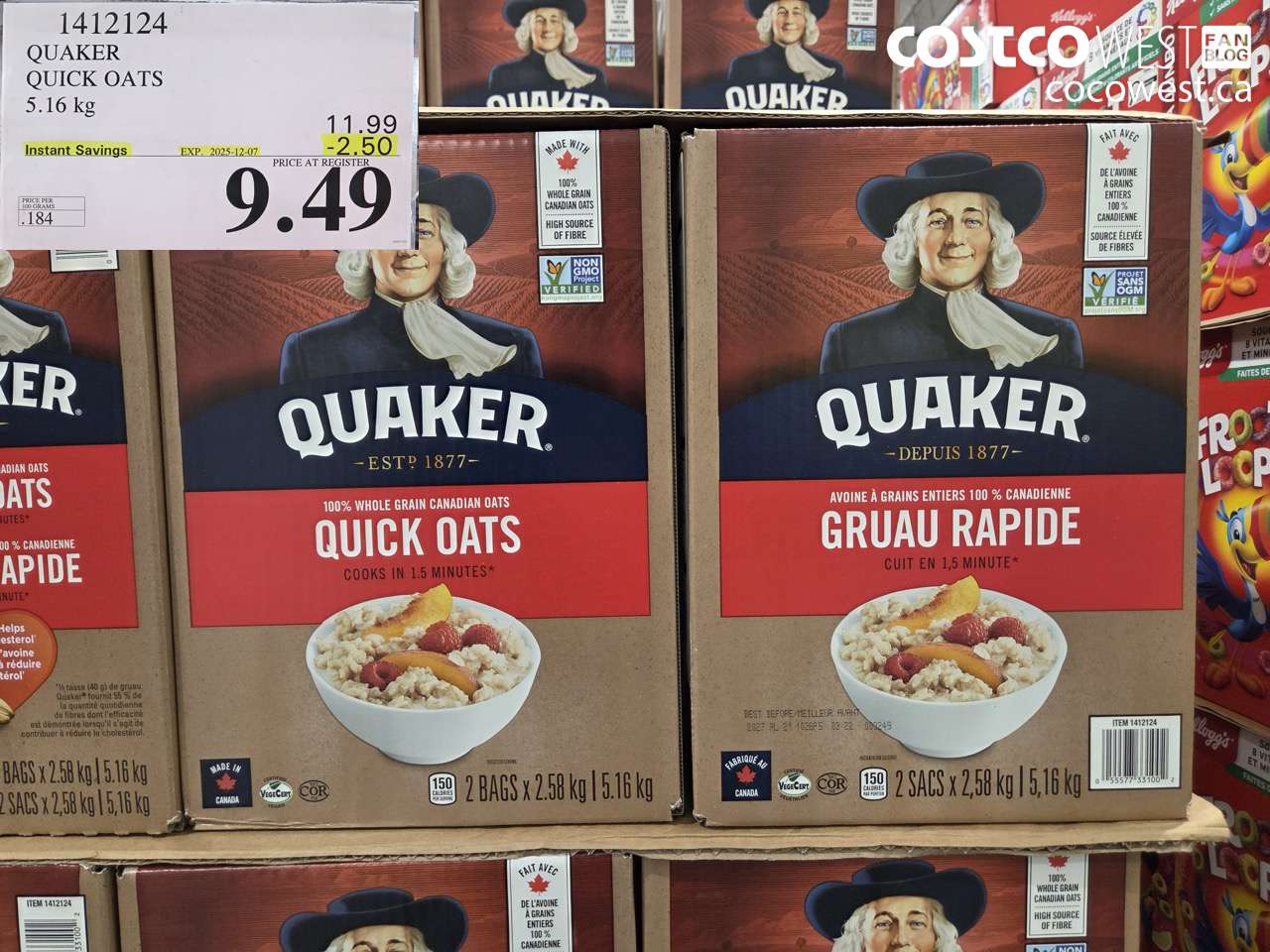 1412124 QUAKER QUICK OATS 5.16 kg ($2.50 INSTANT SAVINGS EXPIRES ON 2025-12-07) $9.49