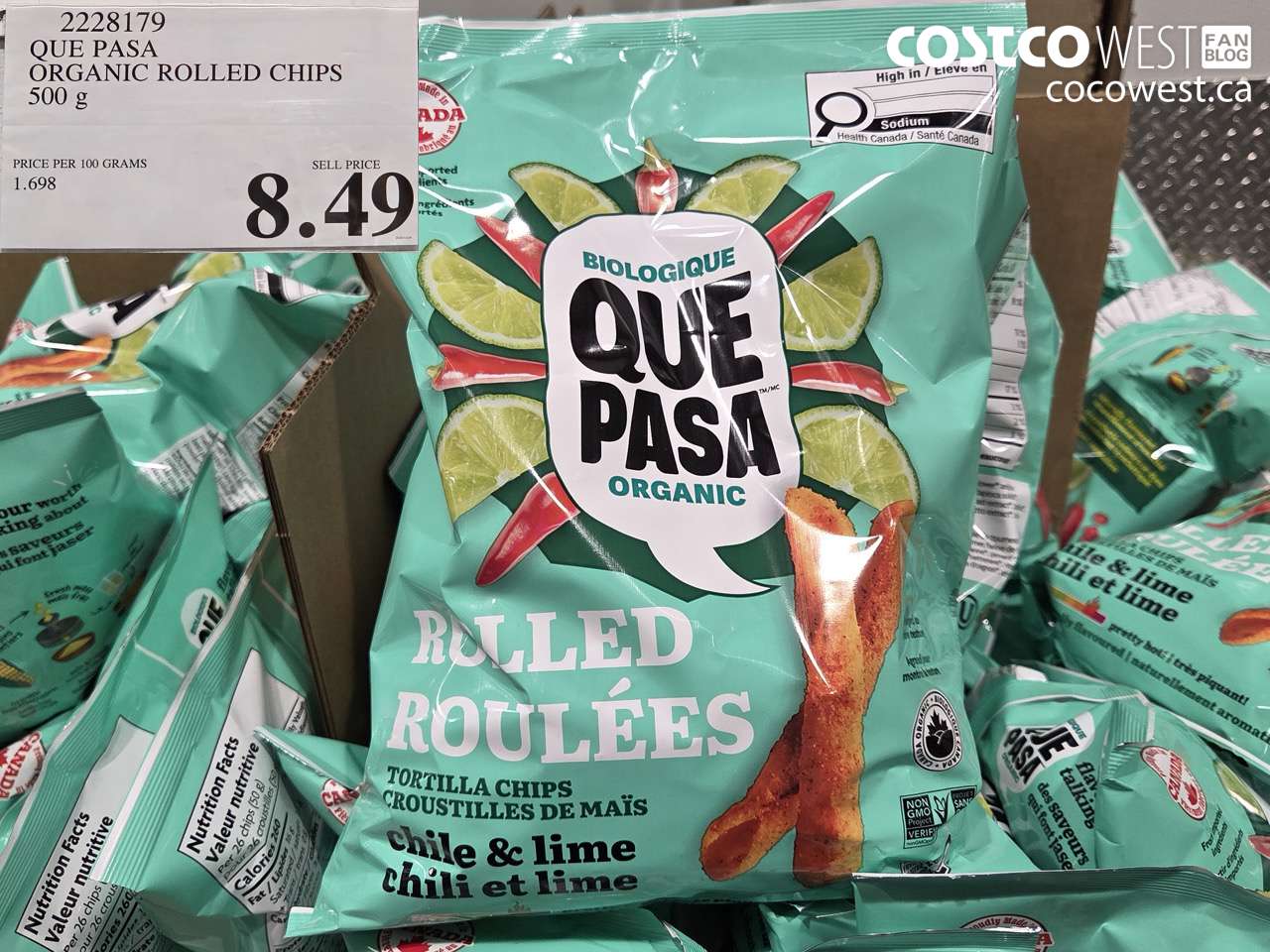 2228179 QUE PASA ORGANIC ROLLED CHIPS 500G $8.49
