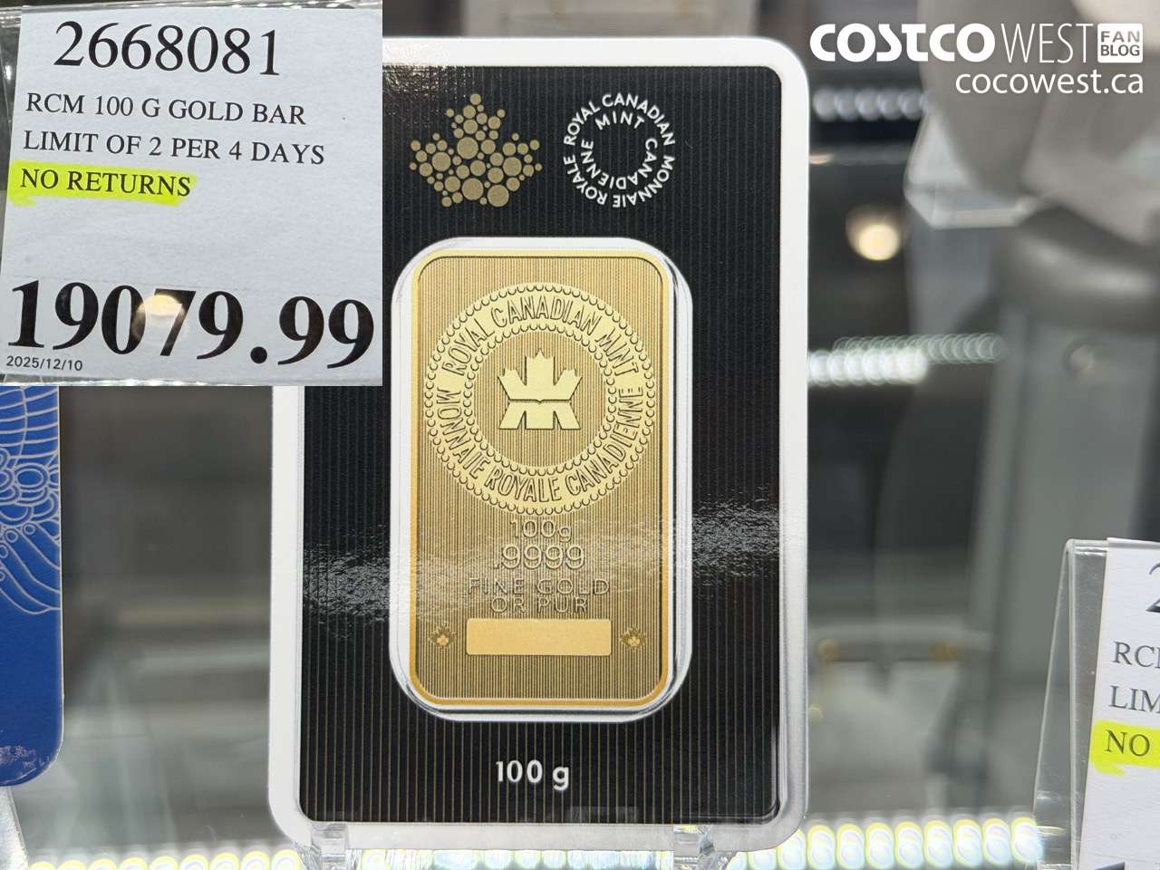 2668081 RCM 100 G GOLD BAR LIMIT OF 2 PER 4 DAYS NO RETURNS $19079.99