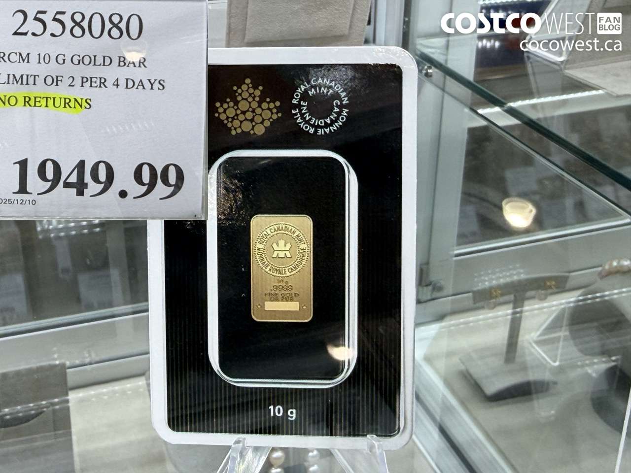 2558080 RCM 10 G GOLD BAR LIMIT OF 2 PER 4 DAYS NO RETURNS $1949.99