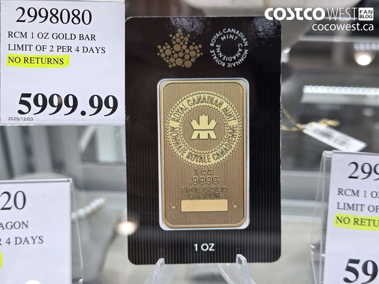 2998080 RCM 1 OZ GOLD BAR LIMIT OF 2 PER 7 DAYS NO RETURNS $5999.99