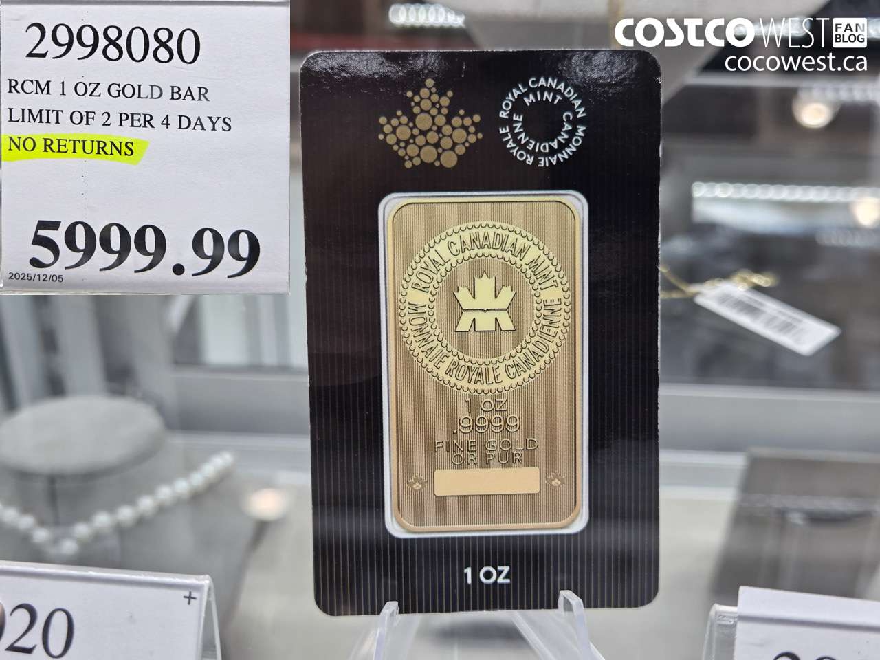 2998080 RCM 1 OZ GOLD BAR LIMIT OF 2 PER 7 DAYS NO RETURNS $5999.99