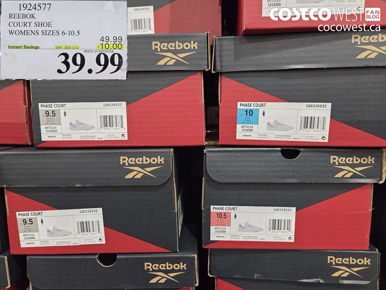 1924577 REEBOK COURT SHOE WOMENS SIZES 6-10.5  ($10.00 INSTANT SAVINGS EXPIRES ON 2025-12-21) $39.99