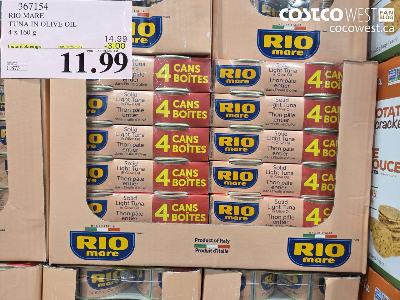 367154 RIO MARE TUNA IN OLIVE OIL 4 x 160 g ($3.00 INSTANT SAVINGS EXPIRES ON 2026-01-18) $11.99