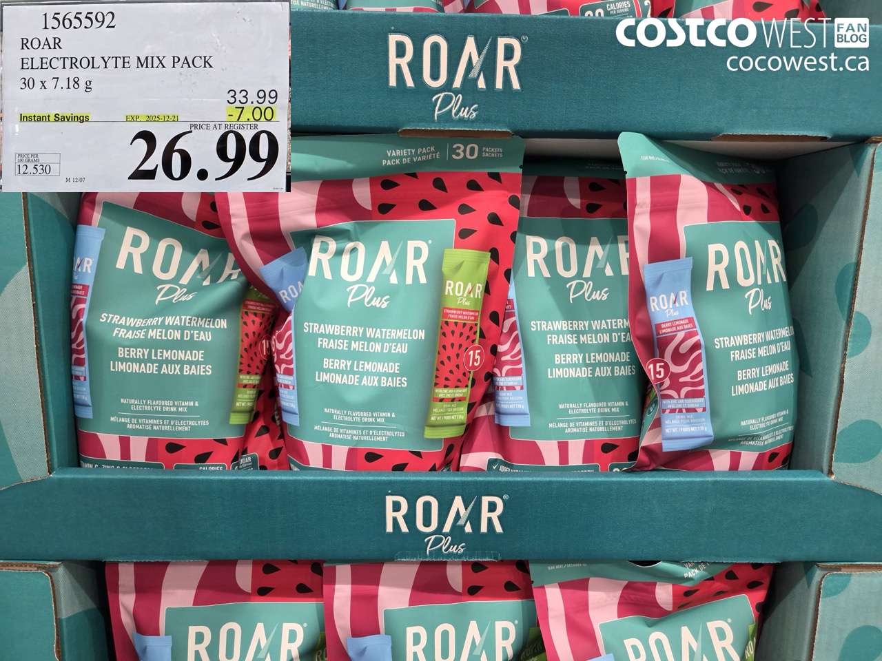 1565592 ROAR ELECTROLYTE MIX PACK 30 x 7.18 g ($7.00 INSTANT SAVINGS EXPIRES ON 2025-12-21) $26.99