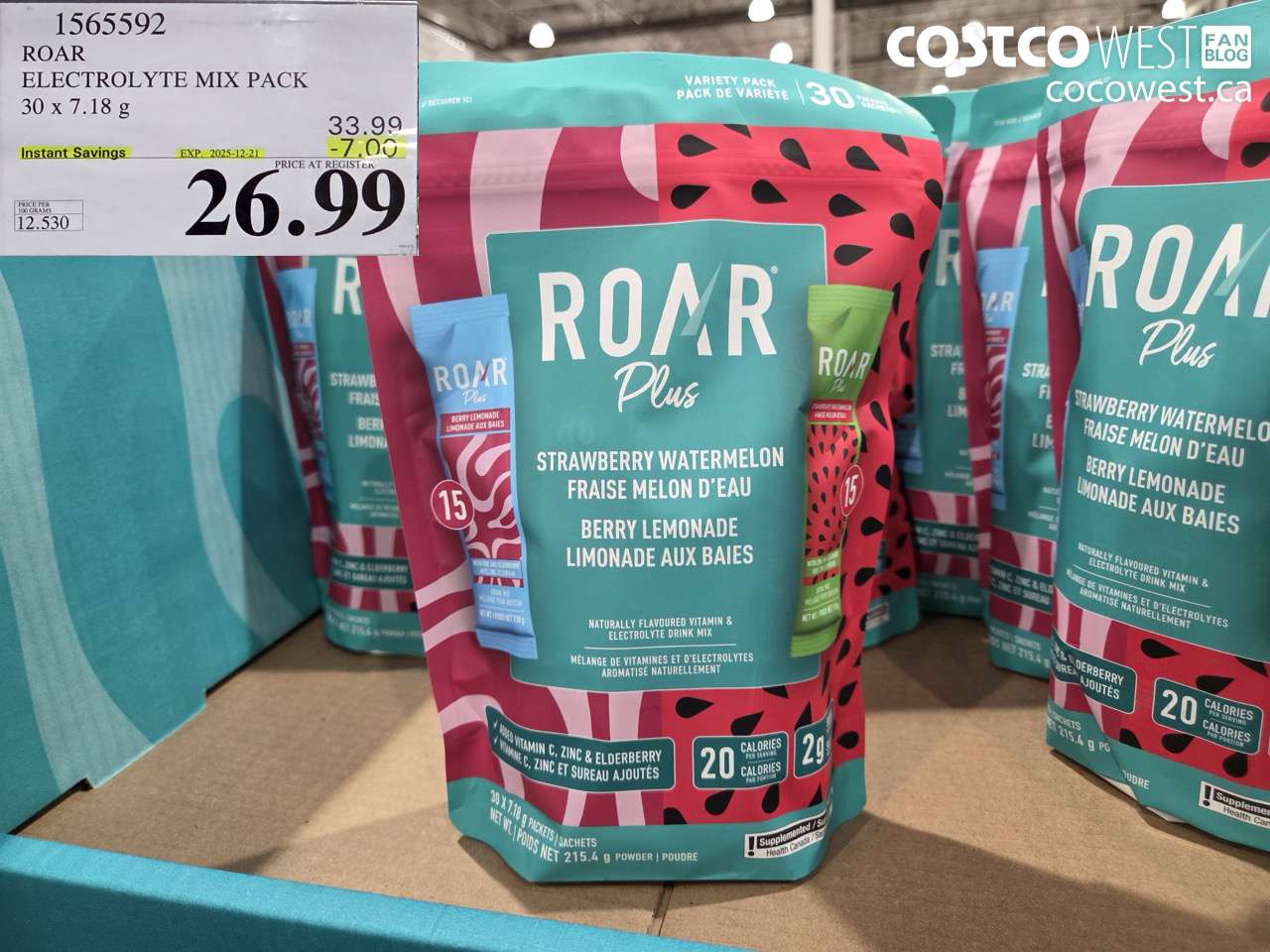 1565592 ROAR ELECTROLYTE MIX PACK 30 x 7.18 g ($7.00 INSTANT SAVINGS EXPIRES ON 2025-12-21) $26.99