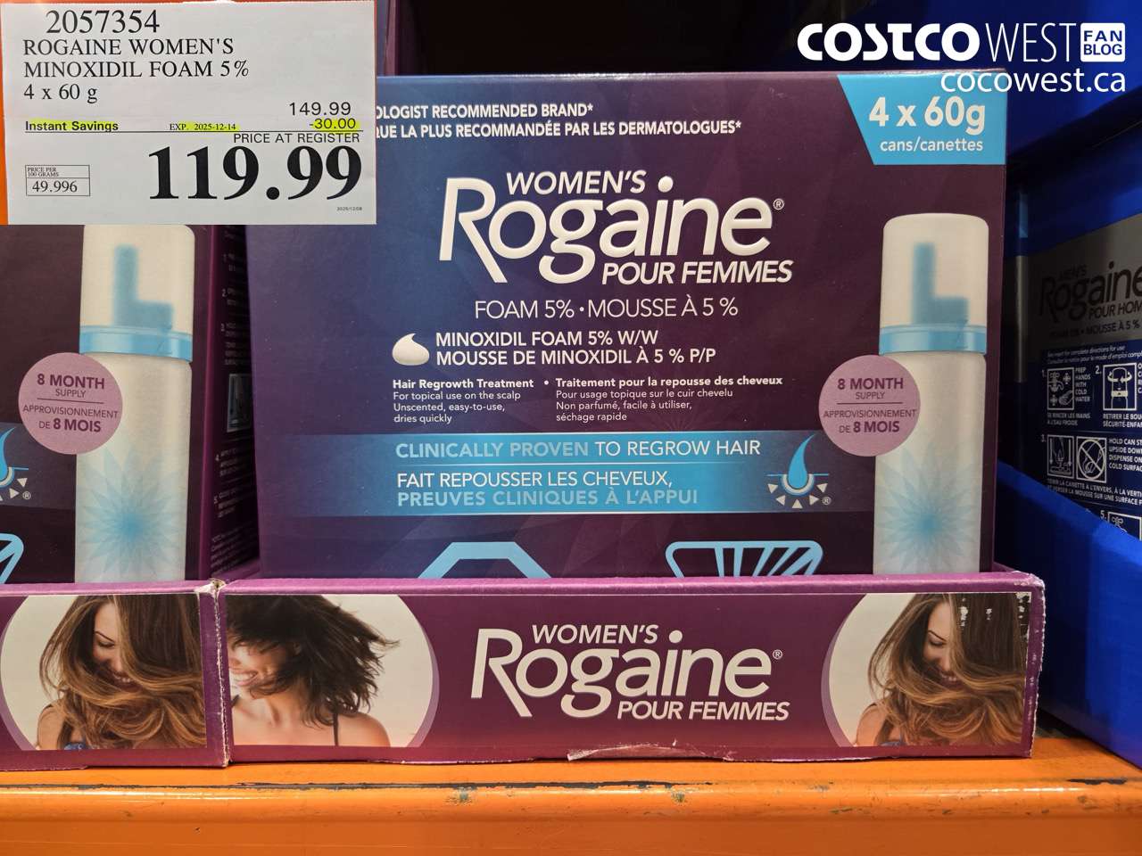 2057354 ROGAINE WOMEN'S MINOXIDIL FOAM 5% 4 X 60G ($30.00 INSTANT SAVINGS EXPIRES ON 2025-12-14) $119.99