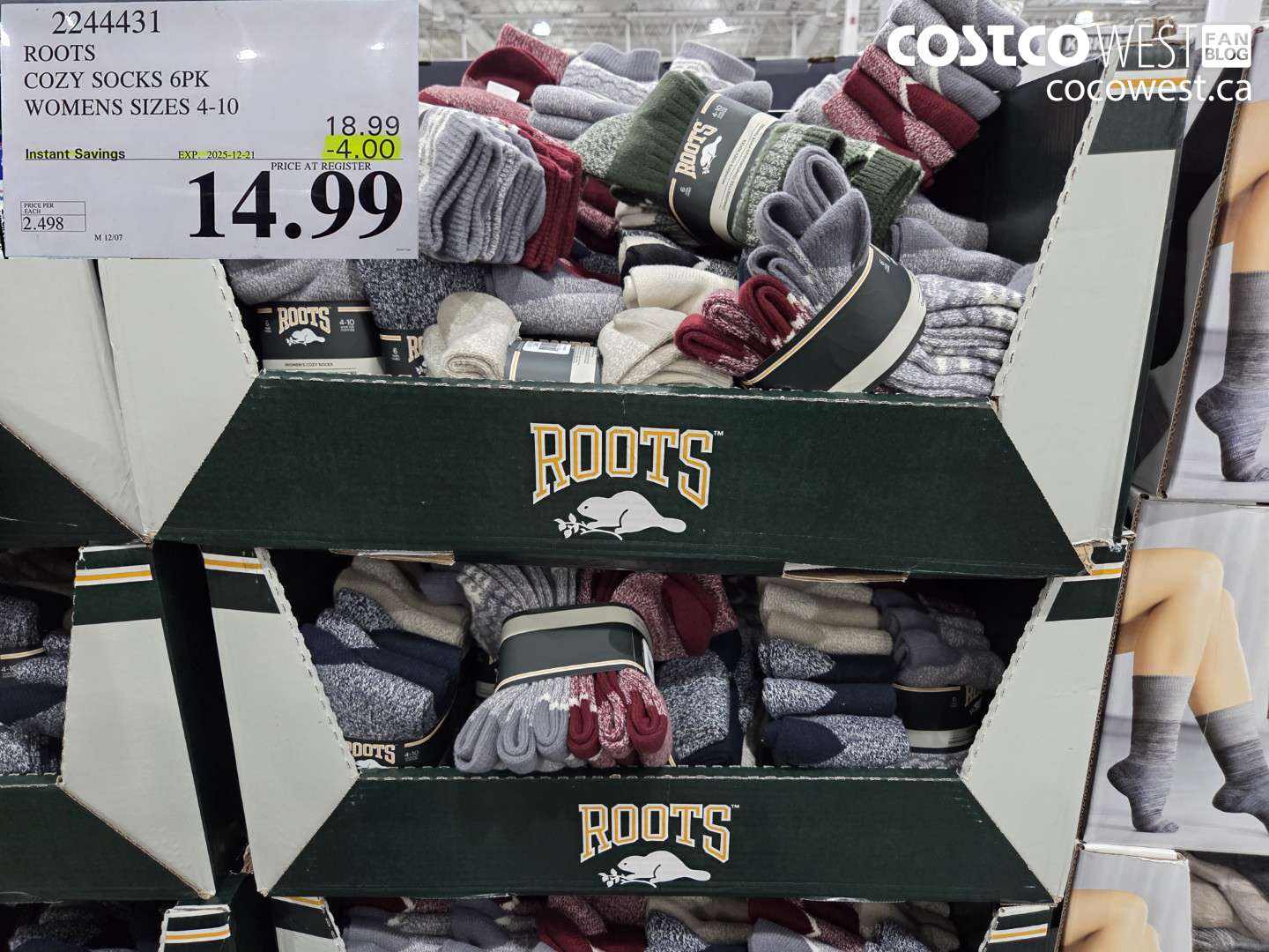 2244431 ROOTS COZY SOCKS 6PK WOMENS SIZES 4-10 ($4.00 INSTANT SAVINGS EXPIRES ON 2025-12-21) $14.99
