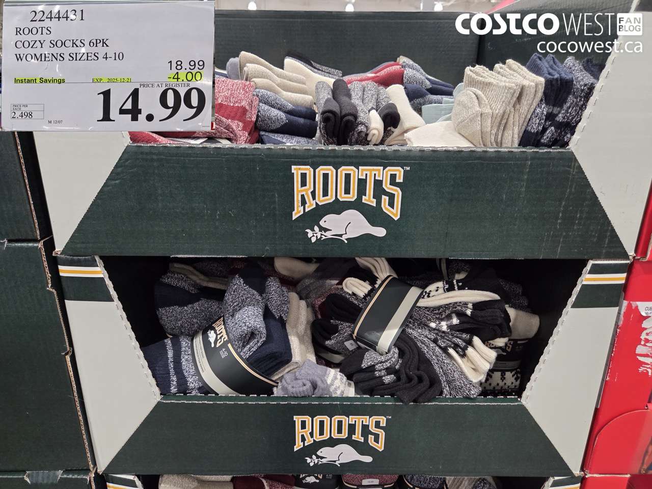 2244431 ROOTS COZY SOCKS 6PK WOMENS SIZES 4-10 ($4.00 INSTANT SAVINGS EXPIRES ON 2025-12-21) $14.99