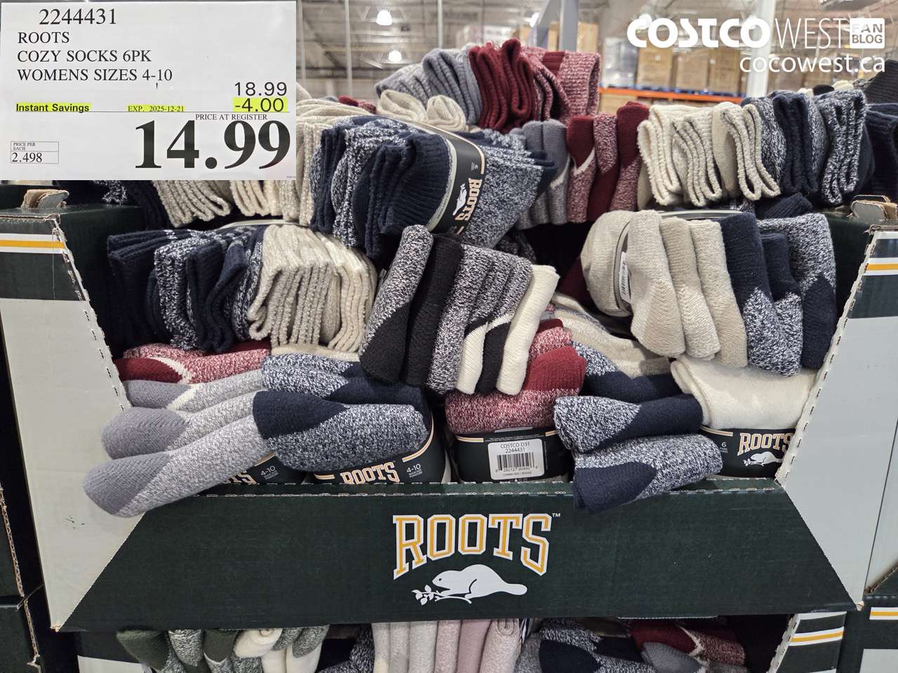 2244431 ROOTS COZY SOCKS 6PK WOMENS SIZES 4-10 ($4.00 INSTANT SAVINGS EXPIRES ON 2025-12-21) $14.99
