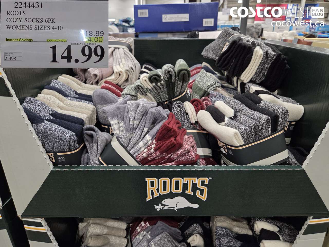 2244431 ROOTS COZY SOCKS 6PK WOMENS SIZES 4-10 ($4.00 INSTANT SAVINGS EXPIRES ON 2025-12-21) $14.99