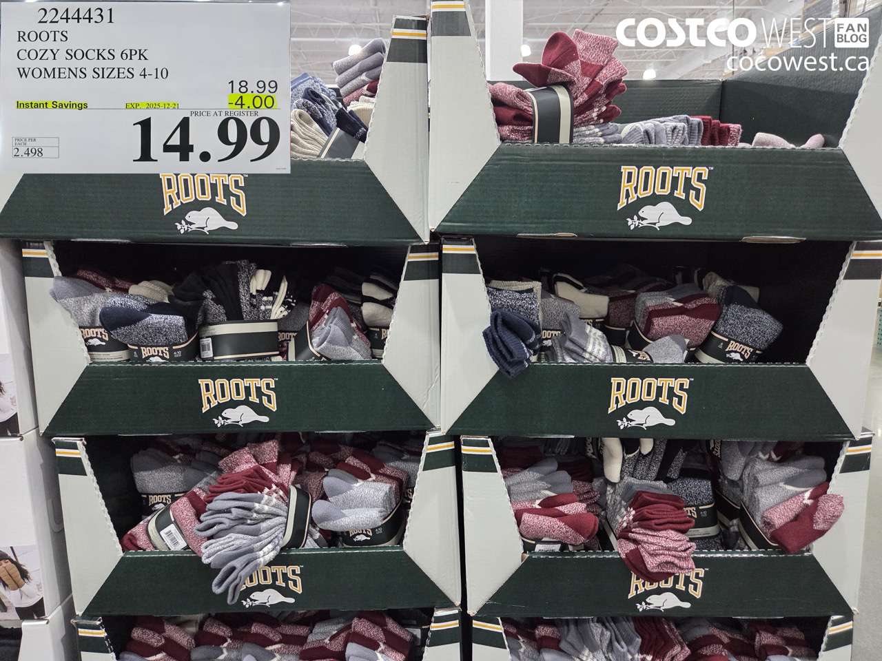 2244431 ROOTS COZY SOCKS 6PK WOMENS SIZES 4-10 ($4.00 INSTANT SAVINGS EXPIRES ON 2025-12-21) $14.99