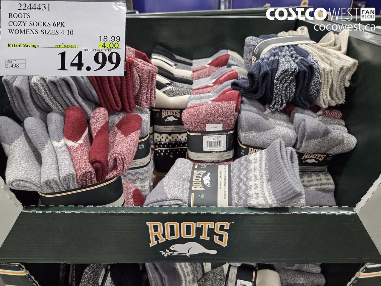 2244431 ROOTS COZY SOCKS 6PK WOMENS SIZES 4-10 ($4.00 INSTANT SAVINGS EXPIRES ON 2025-12-21) $14.99