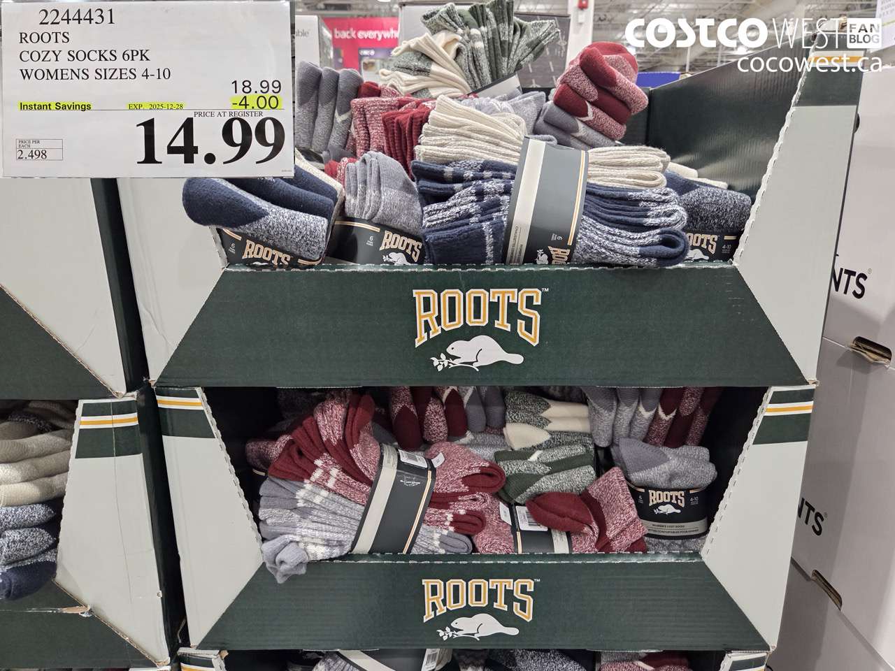 2244431 ROOTS COZY SOCKS 6PK WOMENS SIZES 4-10 ($4.00 INSTANT SAVINGS EXPIRES ON 2025-12-28) $14.99