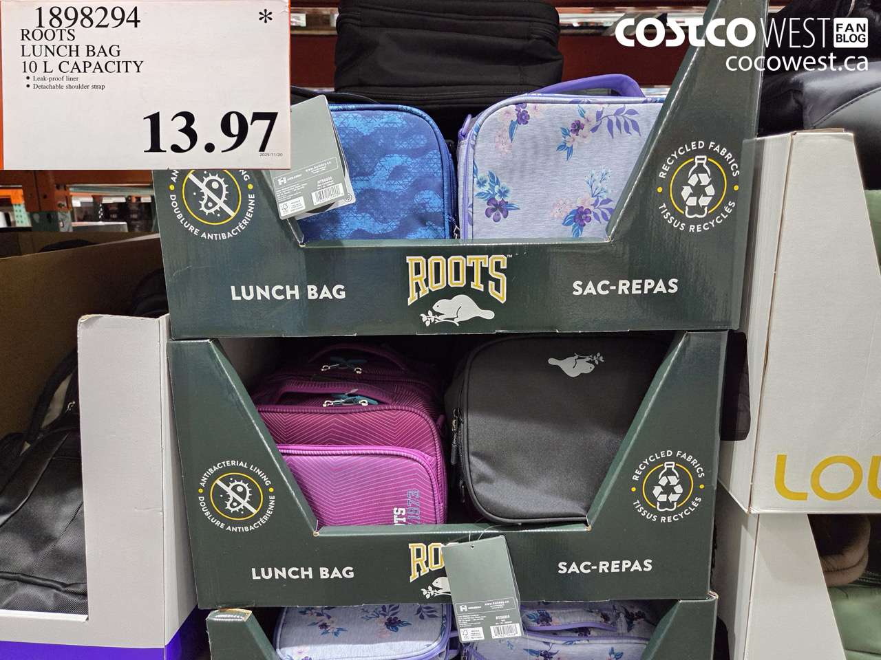 1898294 ROOTS LUNCH BAG 10 L CAPACITY $13.97