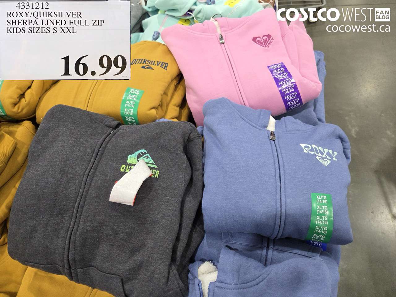 4331212 ROXY/QUIKSILVER SHERPA LINED FULL ZIP KIDS SIZES S-XXL $16.99